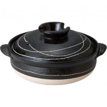 Glazed Black Earthen Pot, Spiral Design – 22x18.5x10.5 cm