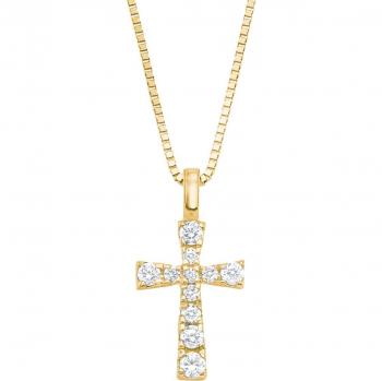 Amor Damen Halsschmuck, Kette mit Anhänger, Zirkonia, 42 cm, Gold, Kreuz, Geschenkverpackung