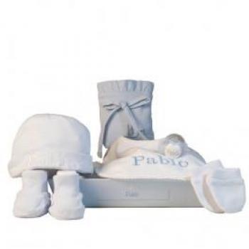 Bebé de París: Set de algodón con chupete y babero gris