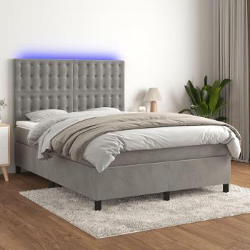 VidaXL Boxspringbett mit Matratze und LED Hellgrau 140x200 cm Samt
