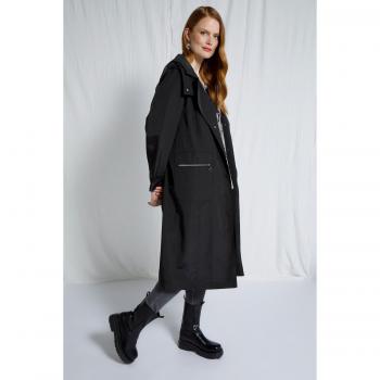 Cappotto trench con collo revers, Donna, Nero, Taglia: 32/34, Poliestere/Fibre sintetiche