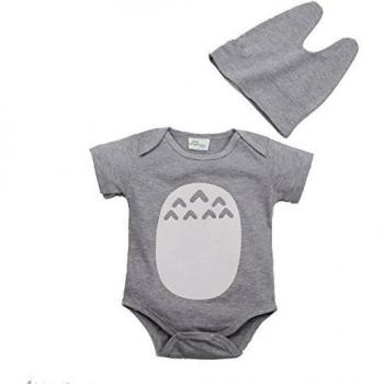 CuteOn Verano 100% Algodón Unisex-Bebés Niños Niñas Manga Corta Totoro 2 Piezas Bodysuit Gris