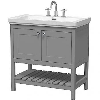 Hudson Reed Bexley Floor Standing Single Drawer Vanity Unit and Classic Basin with 3 Tap Holes Cool Grey