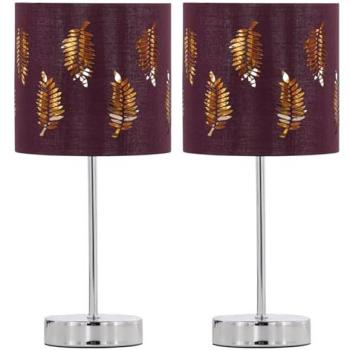 First Choice Lighting: Dual Chrome Touch Table Lamps – Burgundy Fern (Silver)