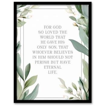 Green Background John 3:16 God’s Love – A4 Art Print