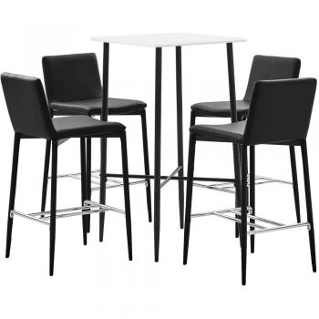 Juego de mesa alta y 4 taburetes de bar en cuero sintético negro
