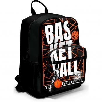 School Backpack by Coral High, Black/Basketball Pattern, Code 23639