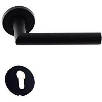 Paire de Poignées de Porte Klose Besser Inox Elsa Noir Mat Angle Vif + Rosaces Cylindre