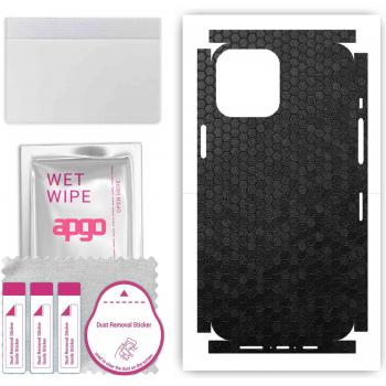 Apgo Holzschutzfolie kompatibel mit Apple iPhone 12 Pro Max, Vollumfassendes Vinyl-Muster: Schwarze Waben