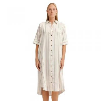 Taupe Hemdblusenkleid aus Leinen-Mix