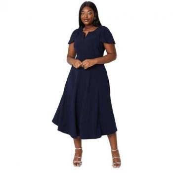 Coast Women's Plus Size V Neck Short Sleeve Ponte Midi Dress