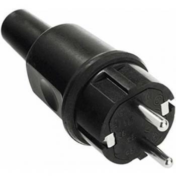 Clavija Recta Schuko 16A/250V Goma Reforzada Negra