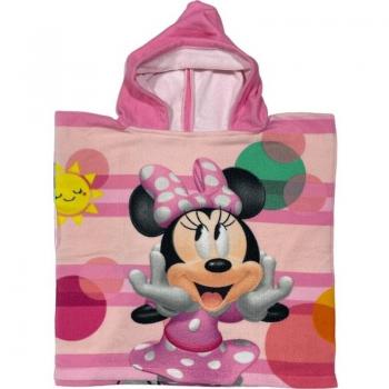 Poncho da mare con cappuccio MINNIE 50x100 rosa acceso