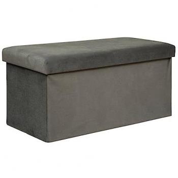 Puff doble plegable de terciopelo Lilou 76x38cm gris con capacidad de almacenamiento