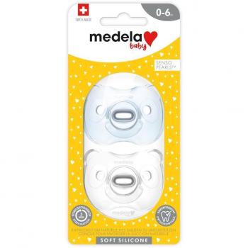 Medela Baby Schnuller Soft Silicone 2 Stück 0-6 Monate DUO in hellblau und transparent