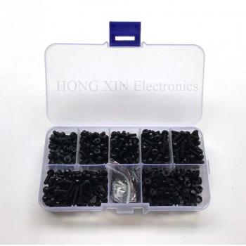 500pcs Nylon Hardware Set M2 M2.5 M3 Black Bolt Nut Washer 4/5/6/8/10/12mm