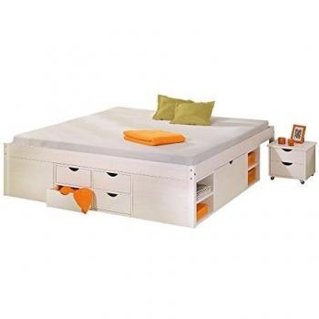 Lit double multi-fonctions en pin massif vernis blanc