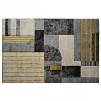Moderne Art Déco Tapijtspeciaalzaak – Grijs/Geel, 160x230 cm