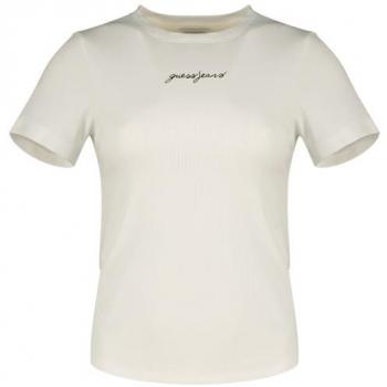 GUESS Slim-Fit Ribbed Crop Top – Pure White (M)