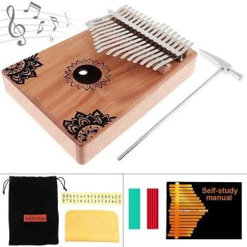 Mahogany 17-Key Thumb Piano with Floral Design
