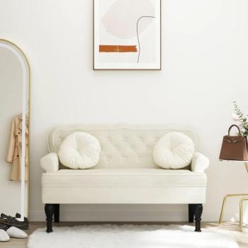 Banco con Respaldo en Terciopelo Crema – 119,5 × 64,5 × 75 cm