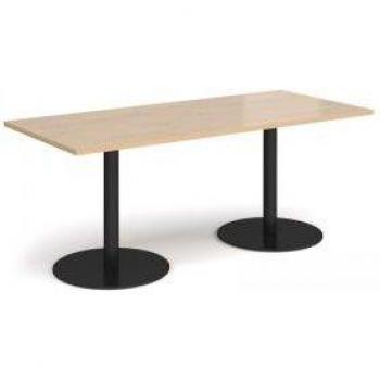 Monza Rectangular Table – 1800 mm by 800 mm, Black Rounded Pedestals, Kendal Oak