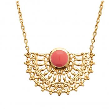 Collar Clávida Oro 23x15 mm con Corales Naranjas