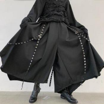 Schwarze Breite Bein Harem Hosen im Gothic Stil für Männer und Frauen