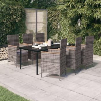 Conjunto de cena de jardín 7 piezas con almohadillas grises