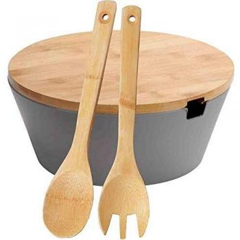 Kesper große Servierschale aus Melamin mit Besteck und Deckel, Ø 26 cm, grau