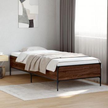 Bettgestell 90x200 cm AVIMAC Braun Eichen – Holzwerkstoff/Metall