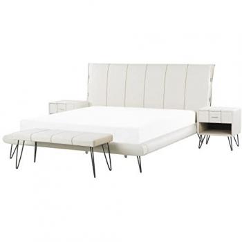 Mobilier de Chambre en Cuir PU Blanc Lit 180 x 200 cm Betin