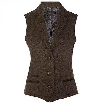 Brown Herringbone 1920s Tweed Waistcoat for Women – Infinity Leather Size 20