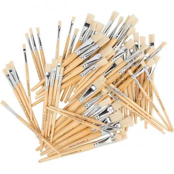 EC Series 579 Flat Hog Hair Brushes 10 Each of Sizes #4, #6, #8, #9, #10, #12 Wooden Handle Natural