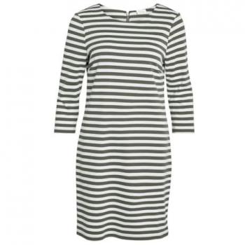 Robe courte à col rond, manches ¾, couleur brun