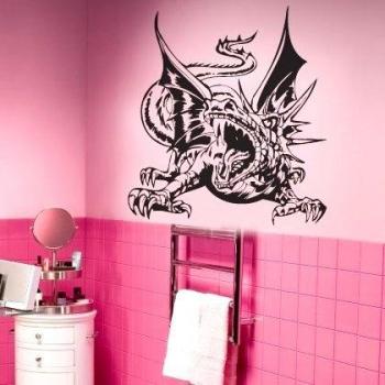 Autocollant Mural Monstre Dragon Feu Vert 80 x 72 cm