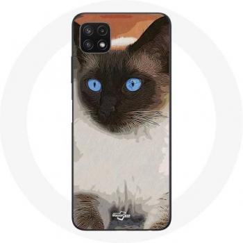 Cover voor Samsung Galaxy A22 5G Siamese Kat Zwart en Wit Blauwe Ogen