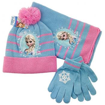 Pack « Gelé Elsa » pour enfants filles : chapeau, foulard et gants – bleu clair + rose