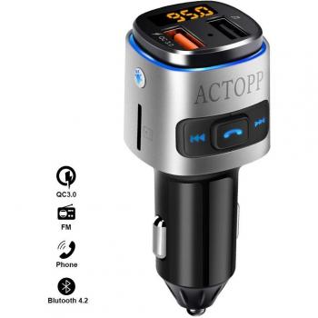 Kfz‑FM‑Transmitter ACTOPP: Bluetooth, QC3.0 Quick Charge, 2 USB, Farbwechsel-LED