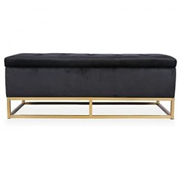 Banquette coffre Angele velours noir pieds en or