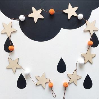 Wooden Star and Wool Felt Ball Garland for Children's Room