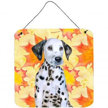 Dalmatian Puppy Metal Print, 6h x 6w, Fall Leaves