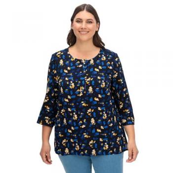 Sheego Damen Tunika Blumendruck Knopfleiste tiefblau Gr. 50