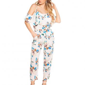 Coachella-Floral Jumpsuit Cold Shoulder – Größe L und XL