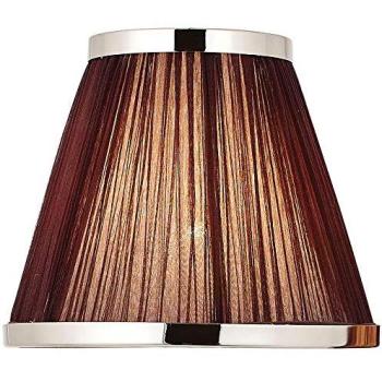 8 Luxury Round Tapered Lamp Shade – Brown Pleated Organza, Metallic Nickel Trim
