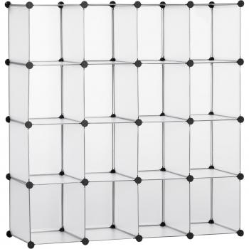 HOMCOM 16 Würfel Aufbewahrungssystem, Kunststoffschrank, Weiß, 125x32x125cm, ideal für Kinderzimmer & Wohnzimmer