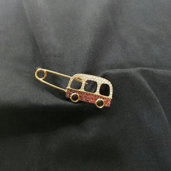Elegant Gold Color Bus Brooch with Sterling Silver and Zircon