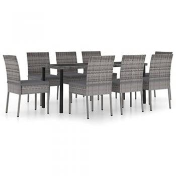 Poly Rattan 9 Piece Outdoor Dining Set with Cushions Grey