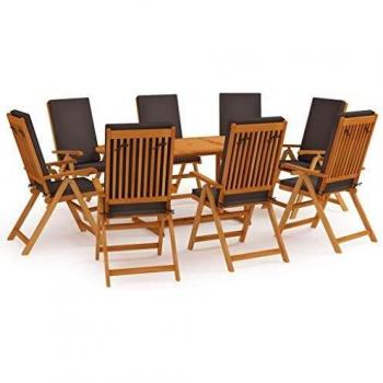 Set da Pranzo da Giardino 9 pz con Cuscini in Legno di Teak Grigio