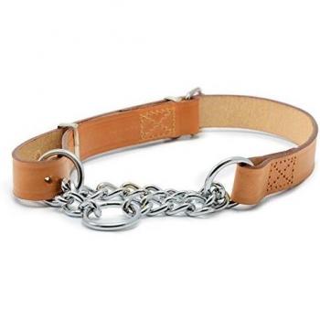 Ancol Classic Leather Chain Check Collar – Tan, 50‑59 cm (Size 7)